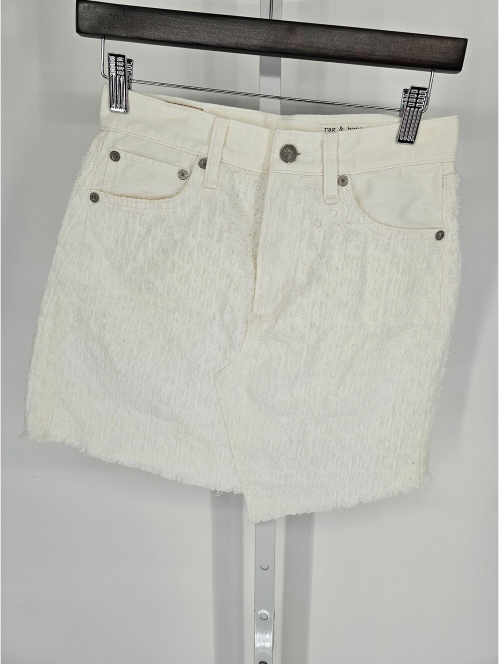 Rag & Bone Womens Sz 25 Tweed Denim Mini Skirt White